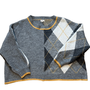 Pol gray/gold pullover plaid sweater sz S